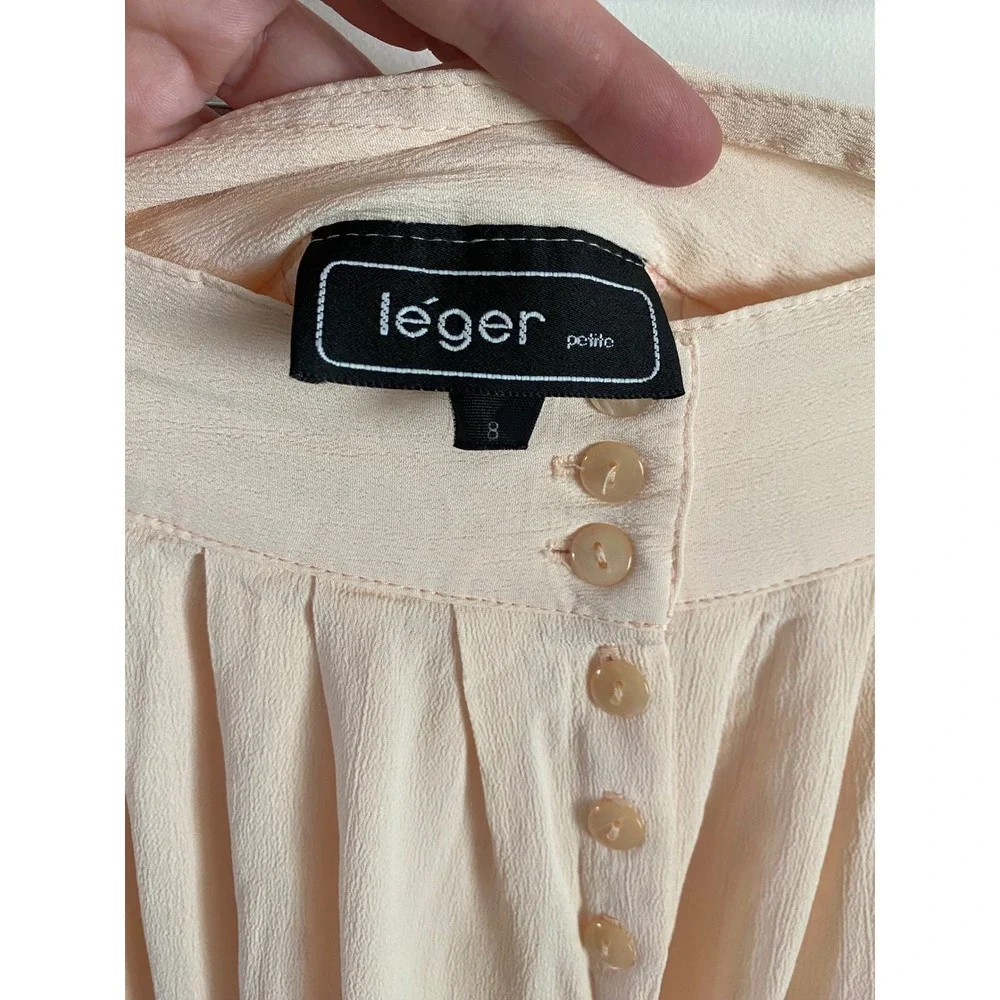Leger Petite Vintage Peach Rayon Button Front Pleated Midi Skirt Pockets 8P
